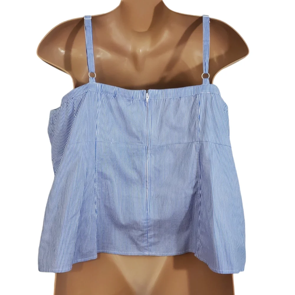 TORRID  ( 5X ) Blue Striped Poplin Lace-Up Cami Corset Eyelets Lace-up  Zip Top - Picture 5 of 13